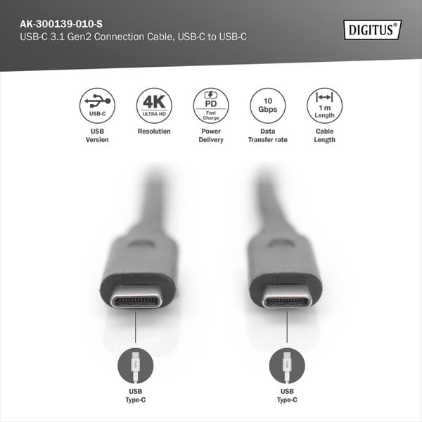 Digitus USB 3.2 Gen 2 Anschlusskabel USB-C > USB-C - Digitus - vue 3
