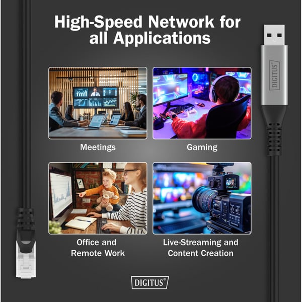 Digitus USB-A 3.2 Gen1 > RJ-45 Ethernet câble, 1Gbit/s, Adapter - Digitus - vue 4