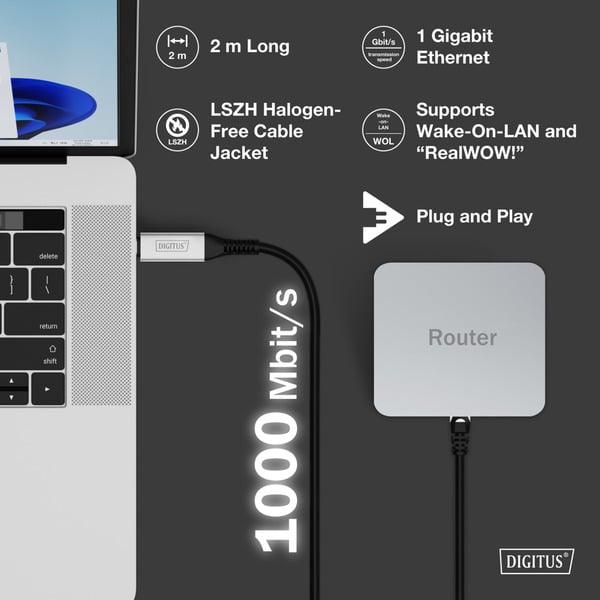Digitus USB-C 3.2 Gen1 > RJ-45 Ethernet câble, 1Gbit/s, Adapter - Digitus - vue 6