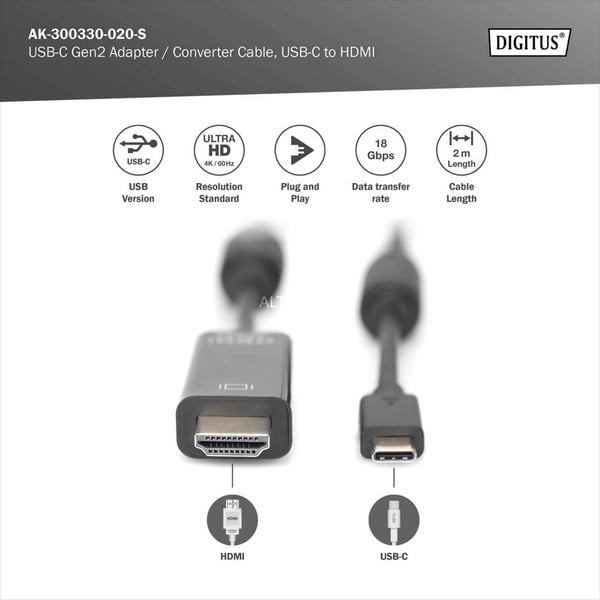 Digitus USB-C Adapterkabel USB-C > HDMI A, 4K @ 60HZ - Digitus - vue 3