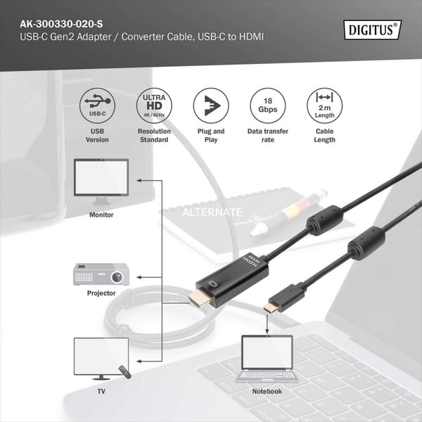Digitus USB-C Adapterkabel USB-C > HDMI A, 4K @ 60HZ - Digitus - vue 4
