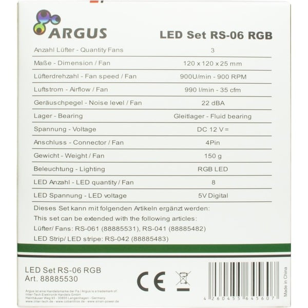Inter-Tech Argus RGB-Fan Set RS-06 120x120x25, Gehäuselüfter - Inter-Tech - vue 8