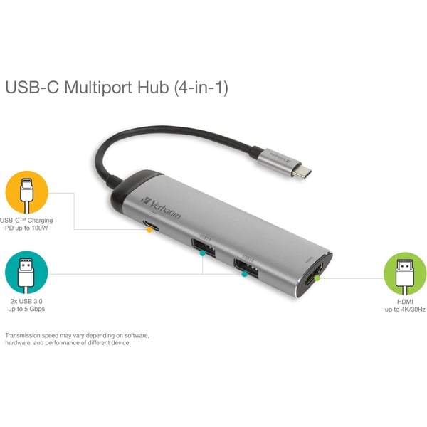 Verbatim USB 3.2 Gen 1 Multiport-Hub, USB-C Stecker > 2x USB-A + USB-C Buchse + HDMI-Buchse, USB-Hub - Verbatim - vue 7