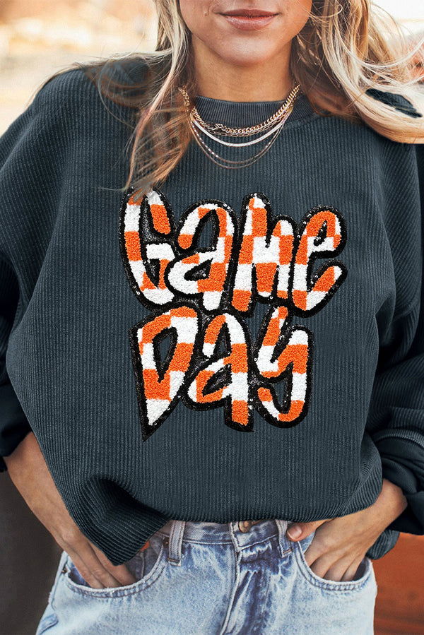 Sweat femme graphique, à carreaux, épaules tombantes — gris foncé · LC25318892-P2011 · LC25318892-P2011-2XL