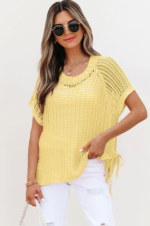Pull femme manches courtes — jaune