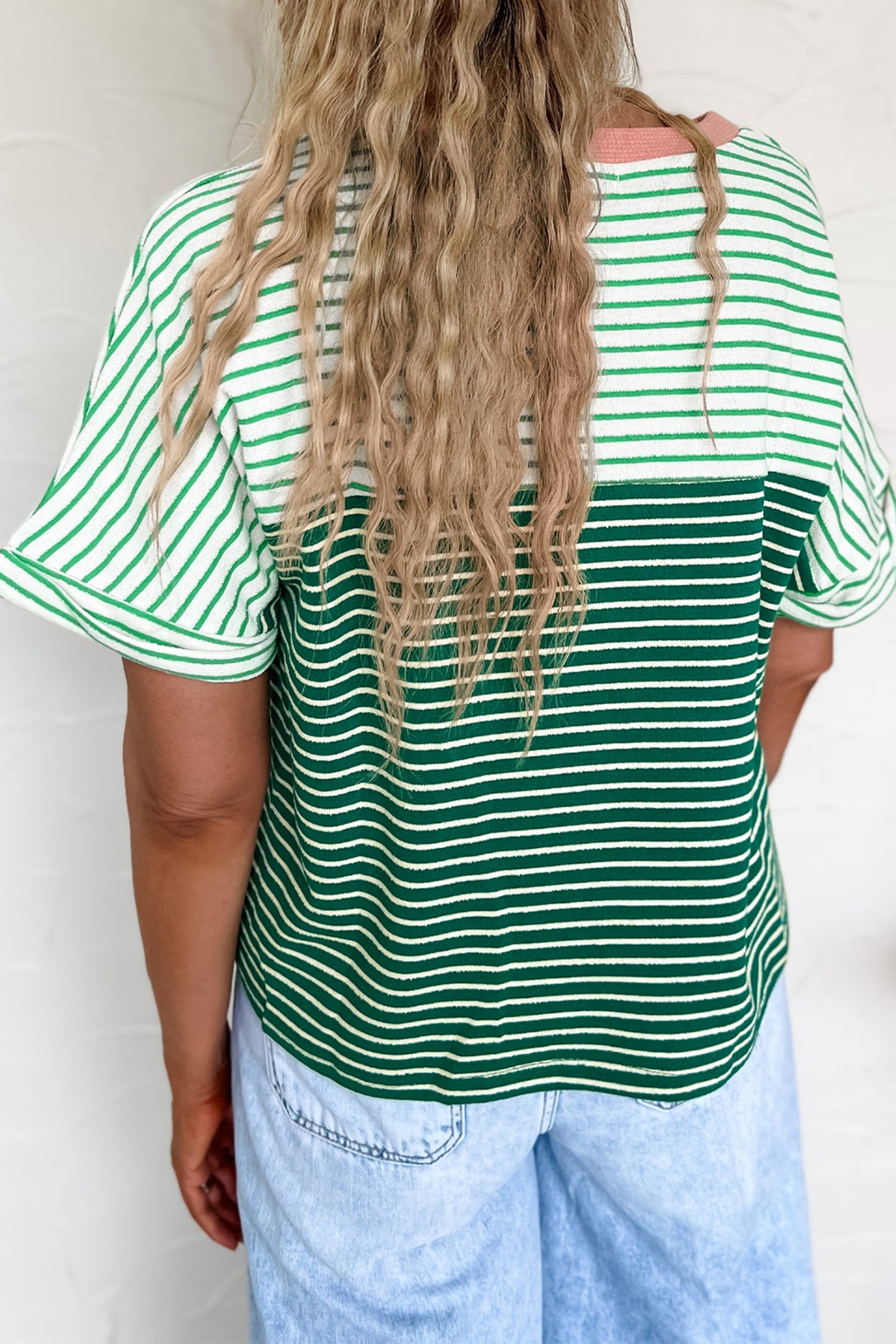 Green Stripe Contrast Print Color Block Detail Relaxed Tee