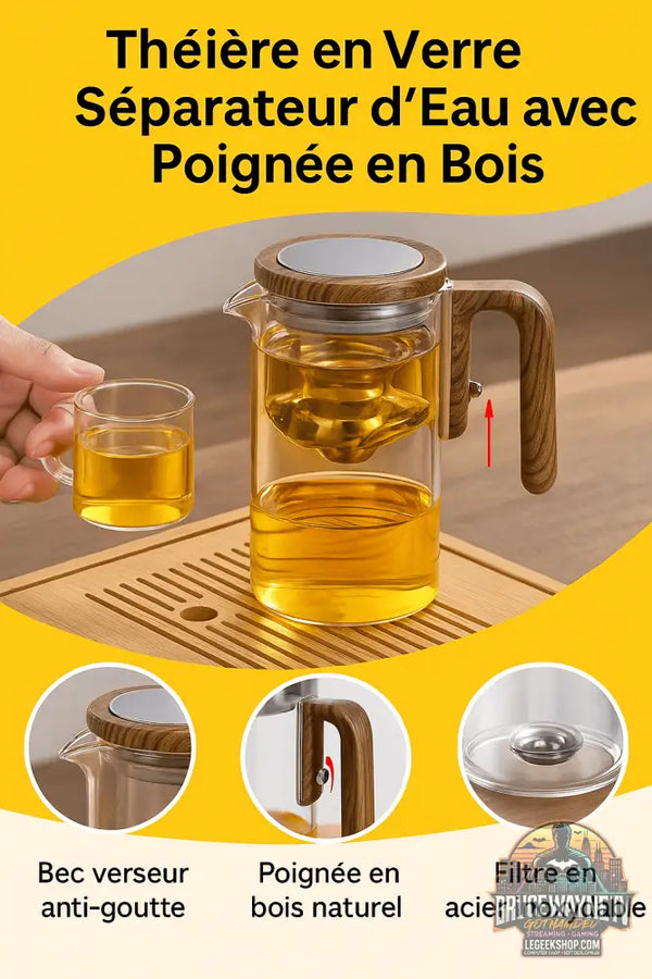 🍵 Théière en Verre avec Séparateur Intégré & Poignée en Bois – 520ML / 720ML - Legeekshop