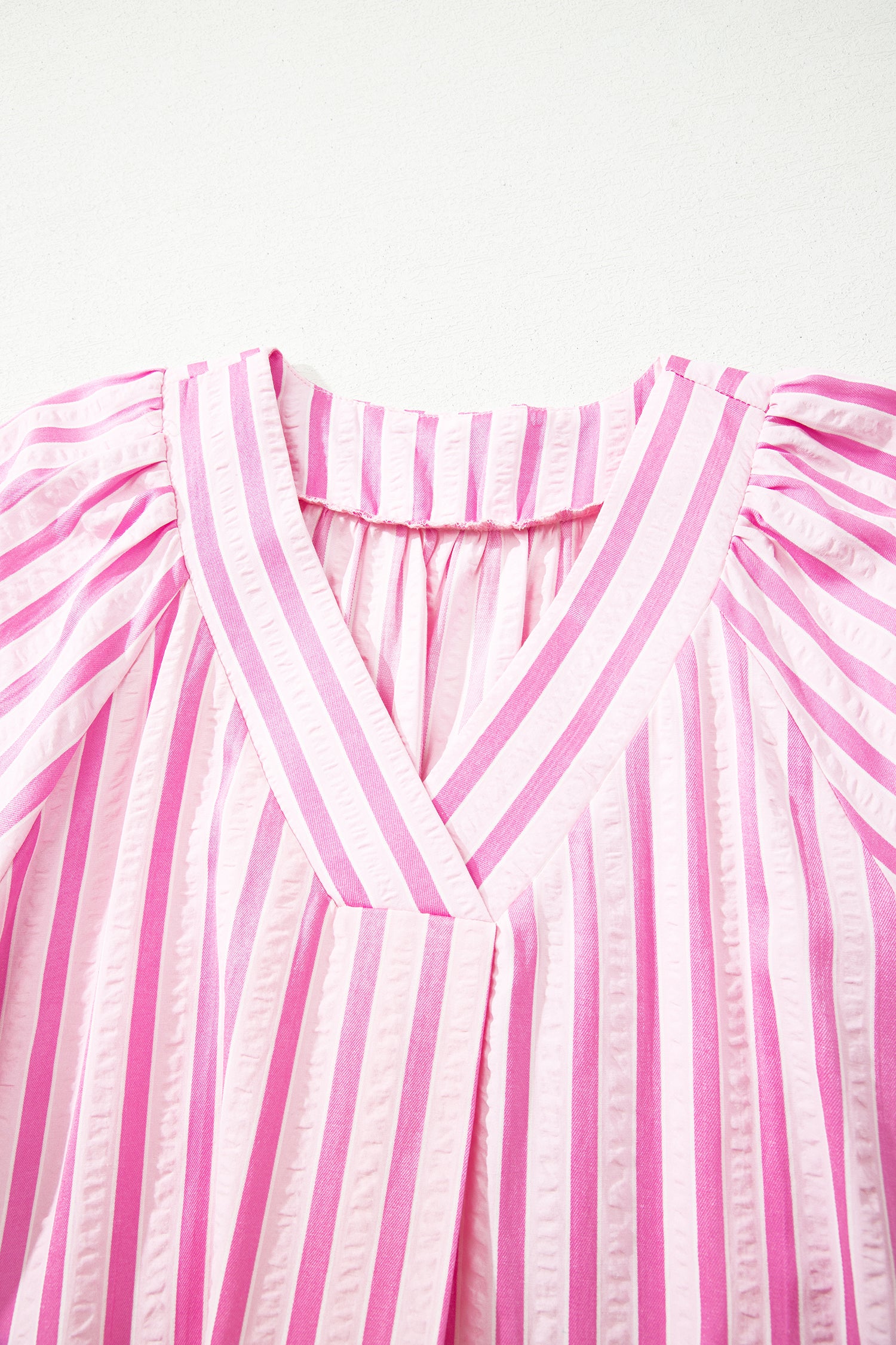 Pink Stripe V Neck Short Sleeve Shift Long Dress