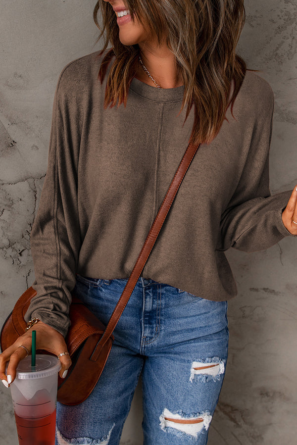 Haut femme patchwork, manches longues, uni — marron