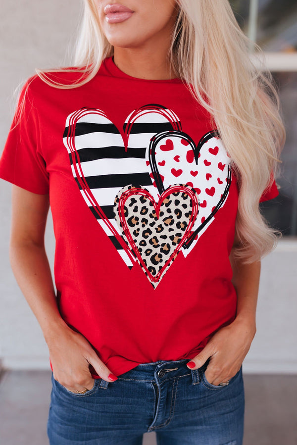 T-shirt femme léopard, rayé, col rond — rouge