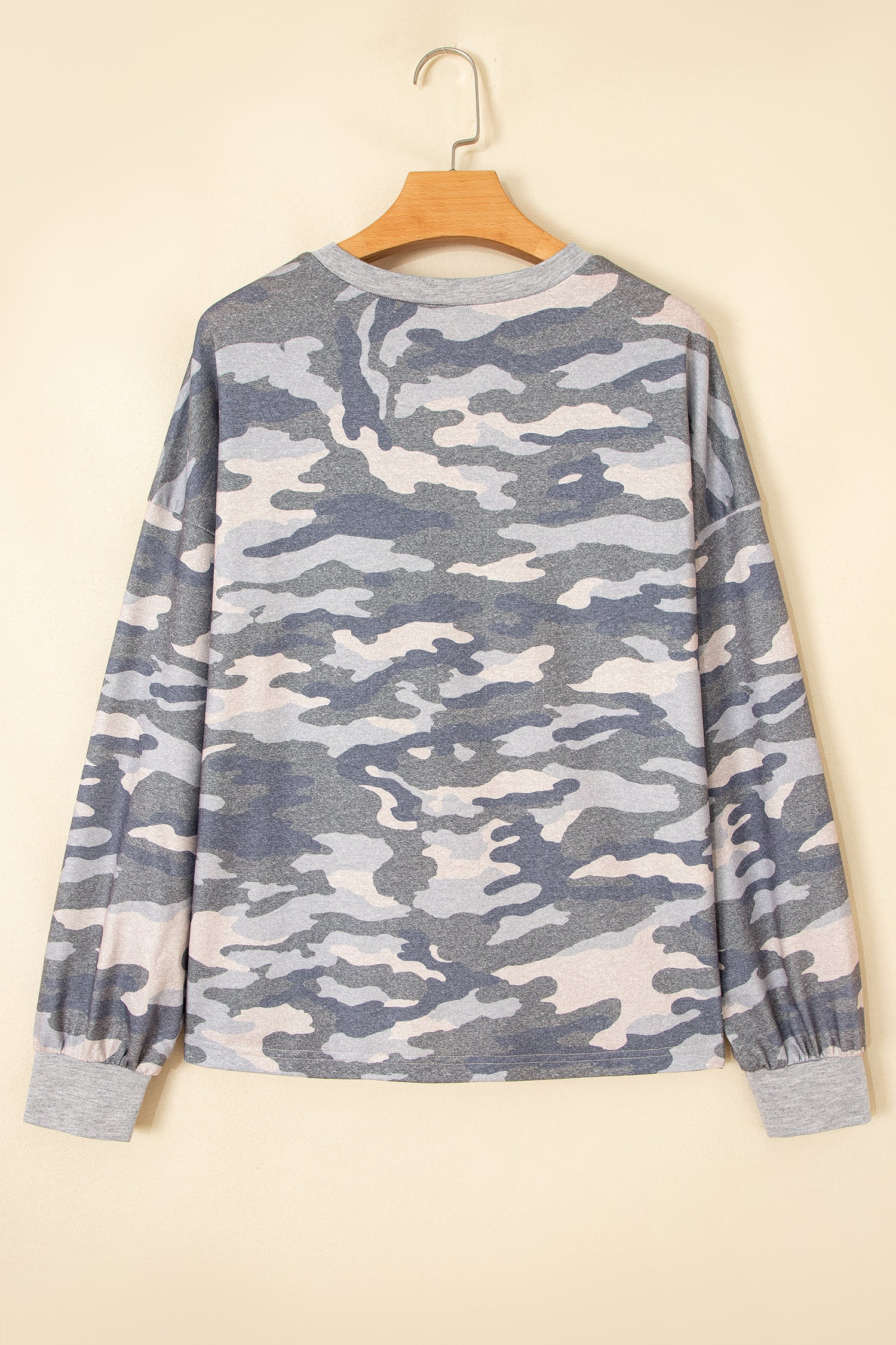 Multicolour Camouflage Long Sleeve Round Neck Shift Pullover Top