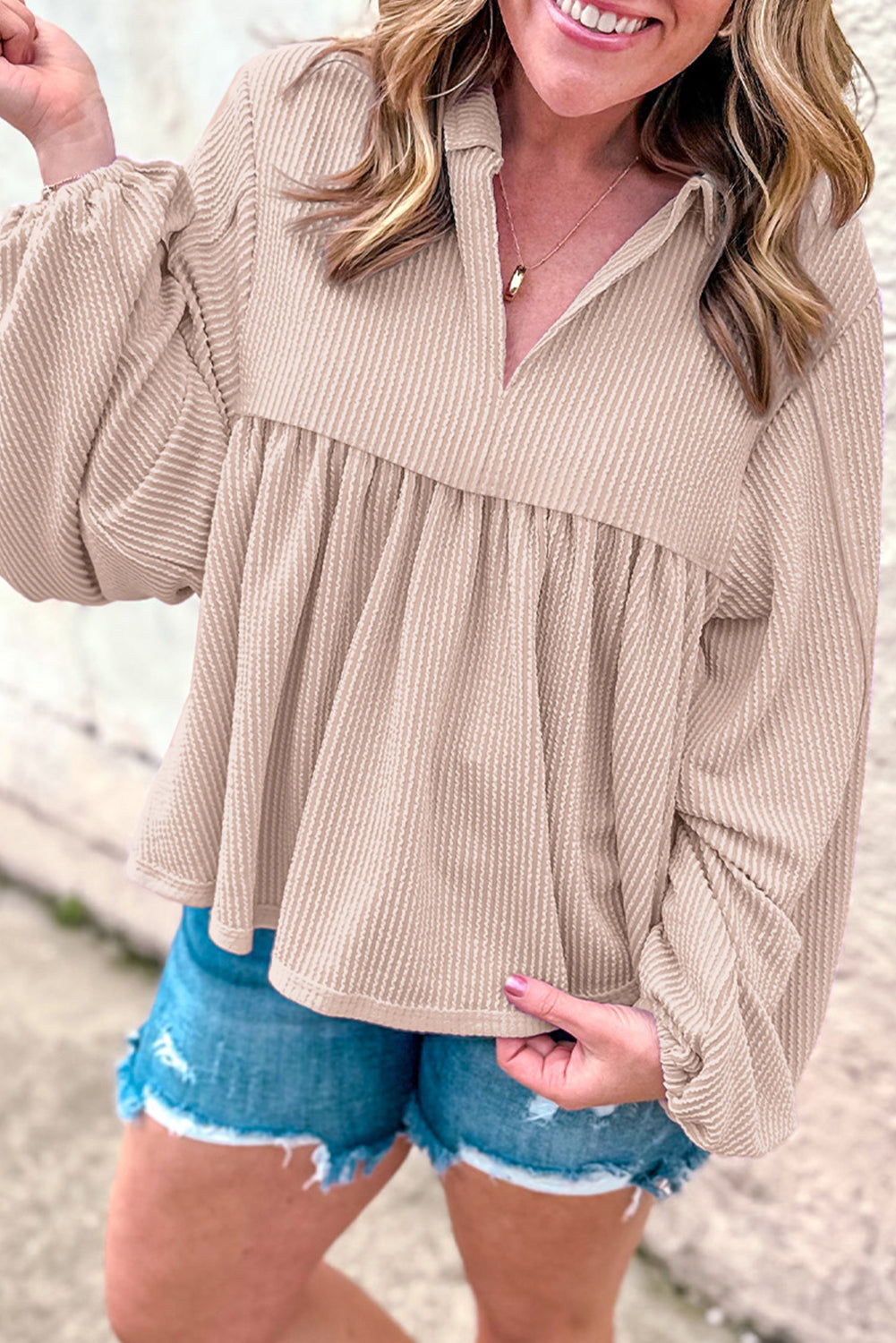 Blouse femme manches ballon, col V