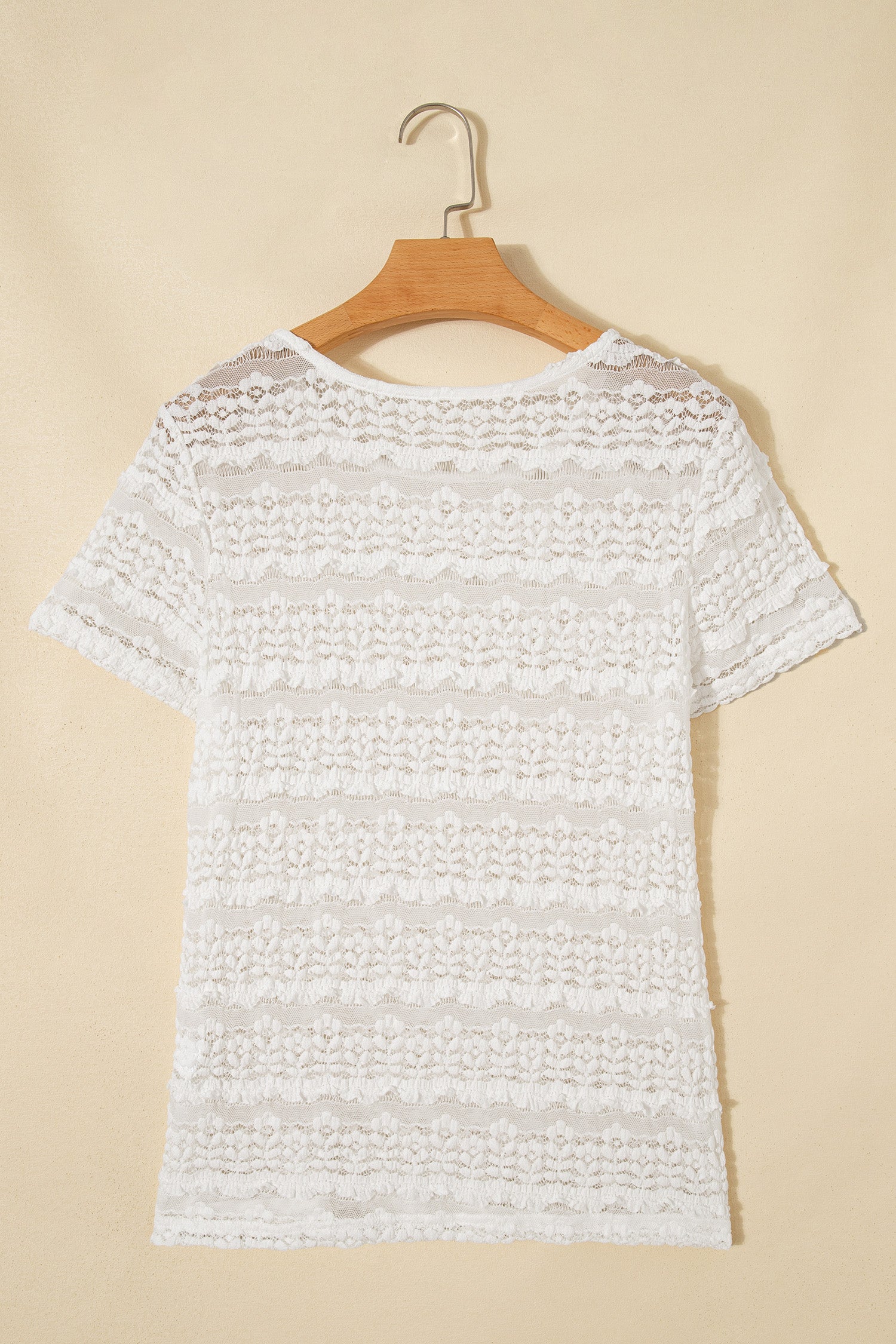 White Sheer Lace Short Sleeve Top