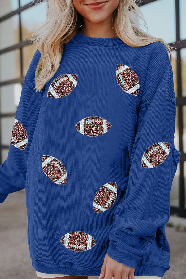 Sweat femme paillettes, côtelé — bleu foncé