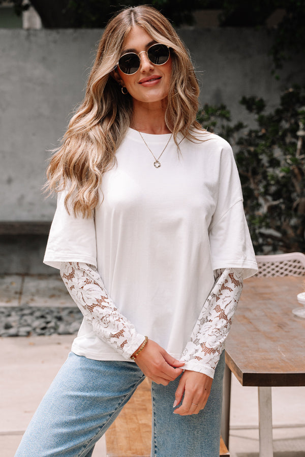T-shirt femme manches longues, épaules tombantes — blanc