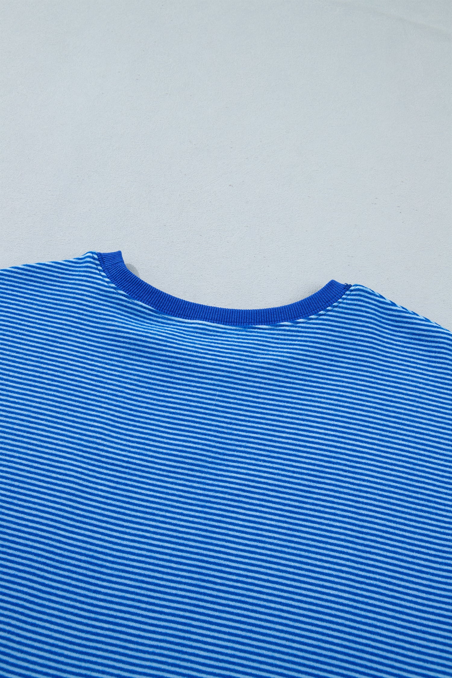 Blue Stripe Ribbed Cuffs Hem Long Sleeve Pullover Top