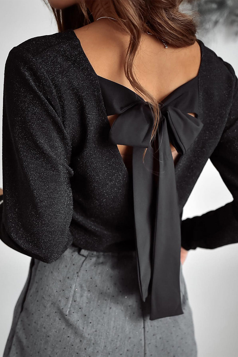Haut femme métallisé, col V — noir