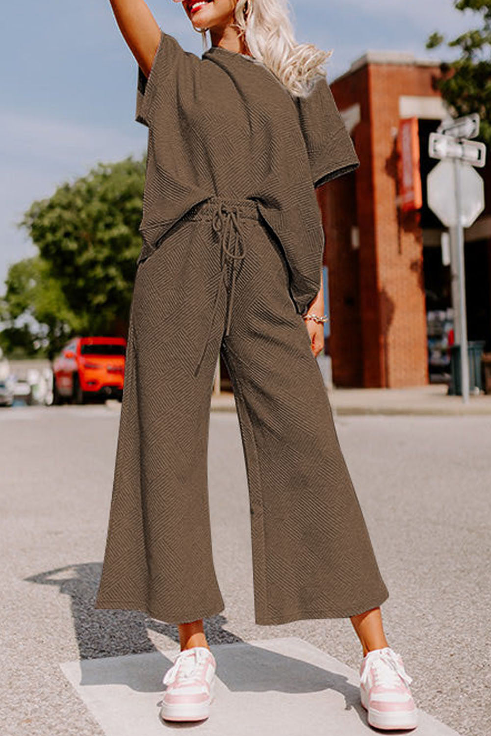 Pantalon femme à cordon, ample — marron