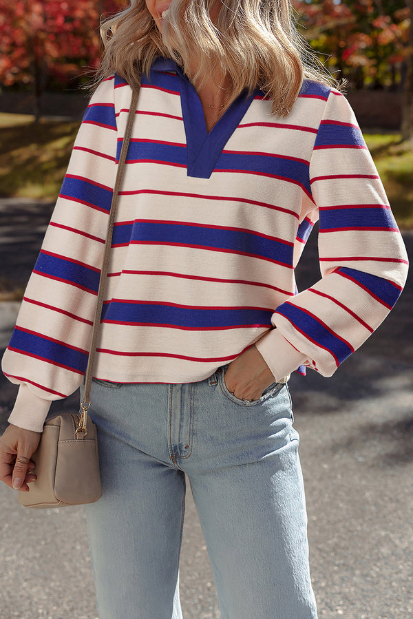 Sweat femme rayé, colorblock — bleu
