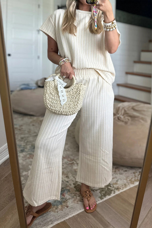 Ensemble femme manches courtes, ample, cropped — beige