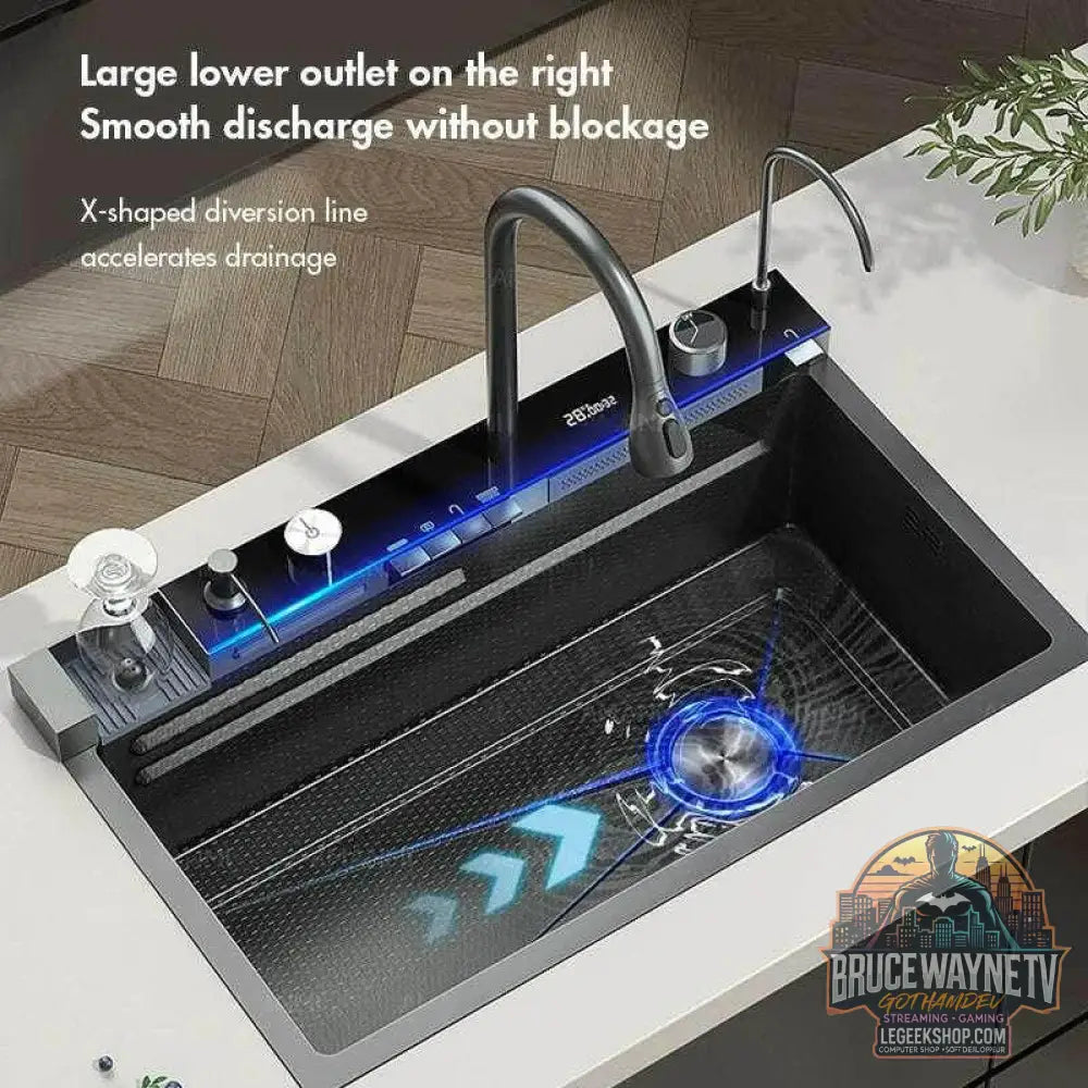🚰 Évier cascade en acier inoxydable 304 – Affichage numérique & accessoires intégrés - Legeekshop