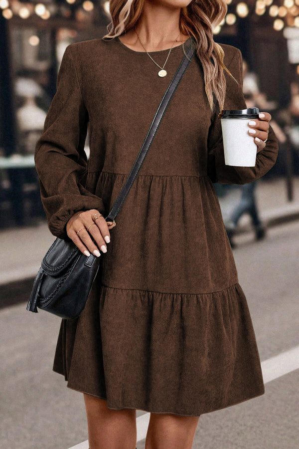 Robe courte femme à étages — marron