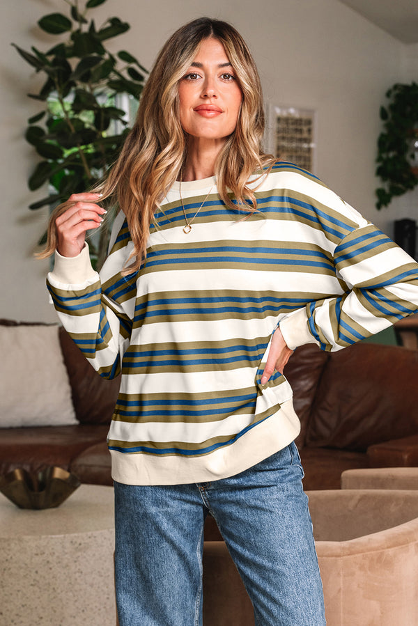 Khaki Stripe Crew Neck — Tops/Sweatshirts & Hoodies, photo principale LeGeekShop