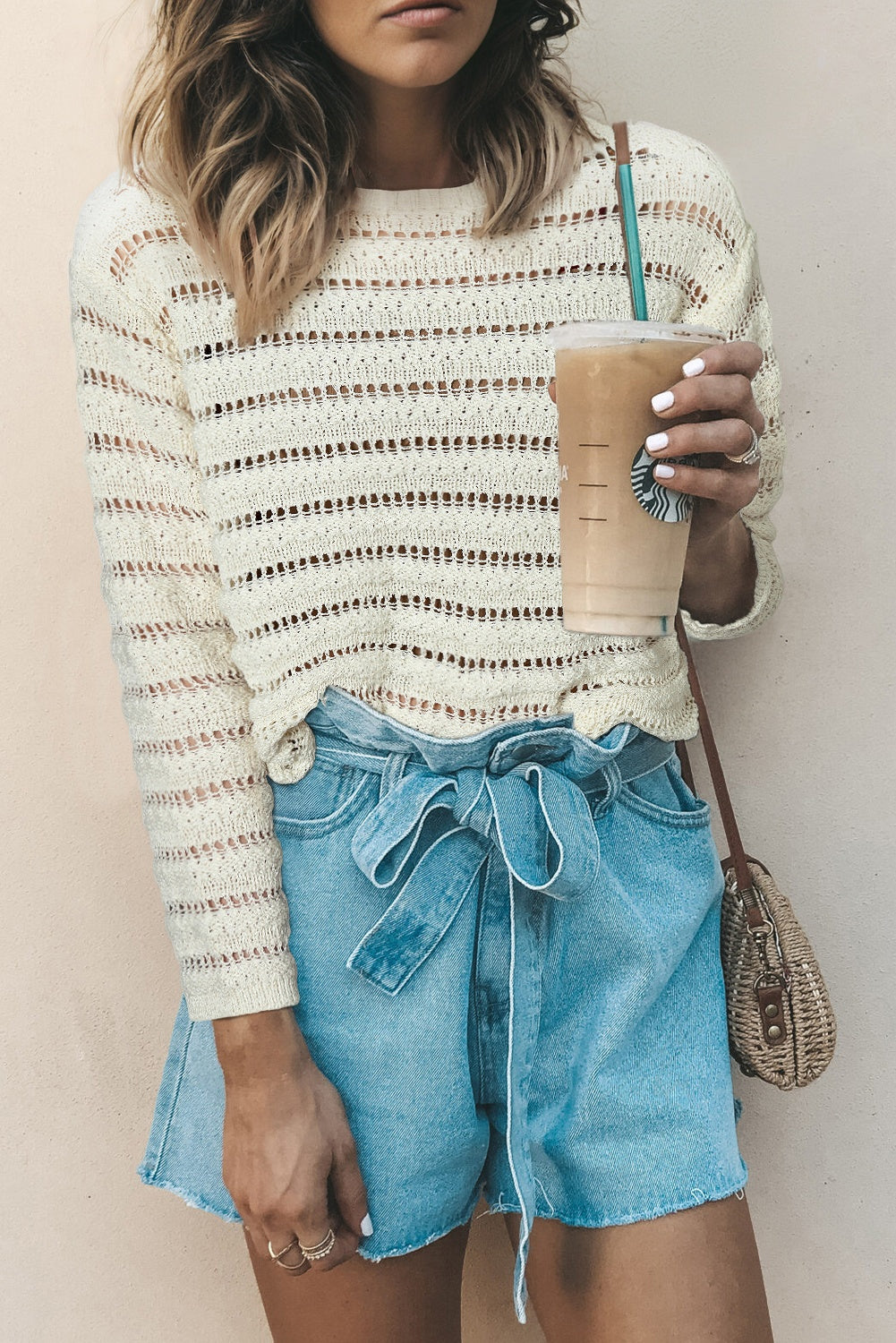 Pull femme en maille, col rond — blanc