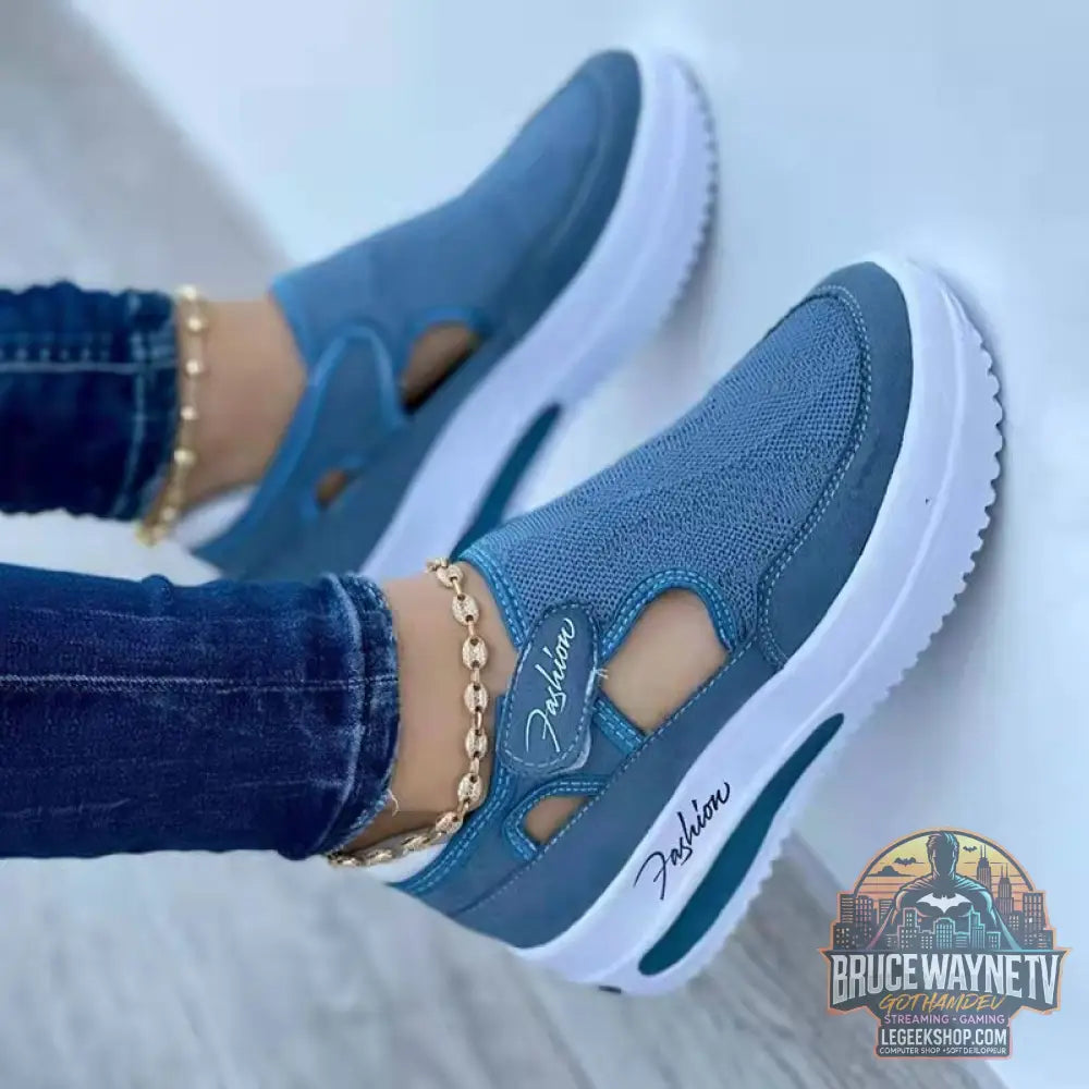 Baskets Femme Mesh Respirantes Casual Compensées Confort - Blue / 35size - Baskets Femme