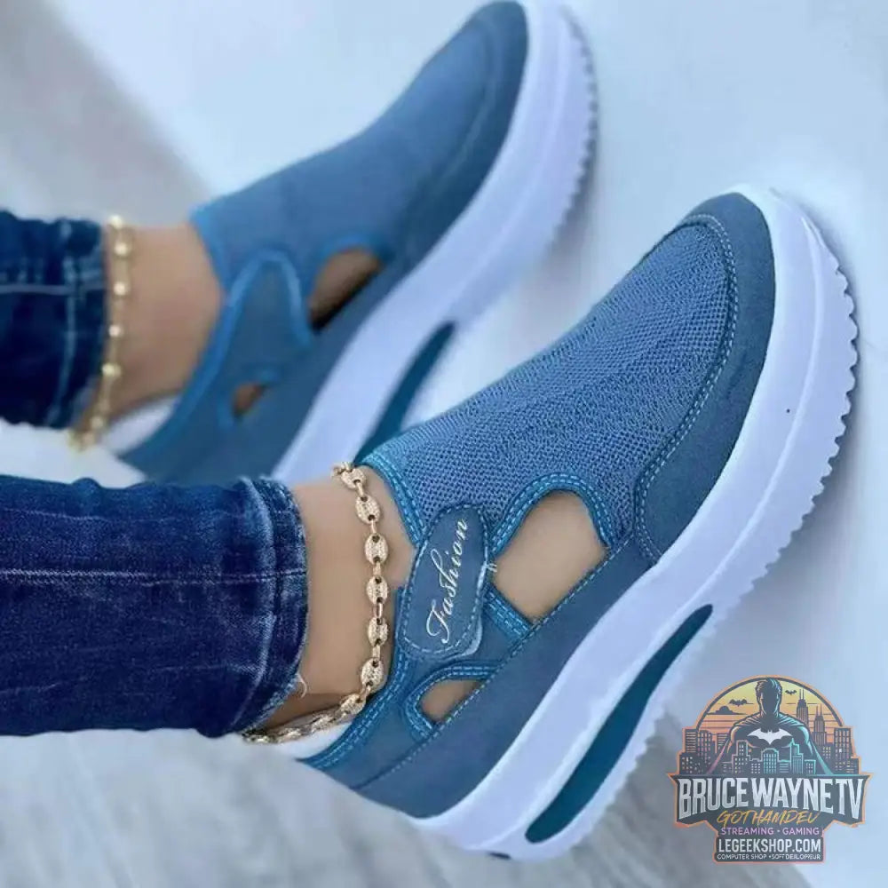 Baskets Femme Mesh Respirantes Casual Compensées Confort - Blue / 37size - Baskets Femme