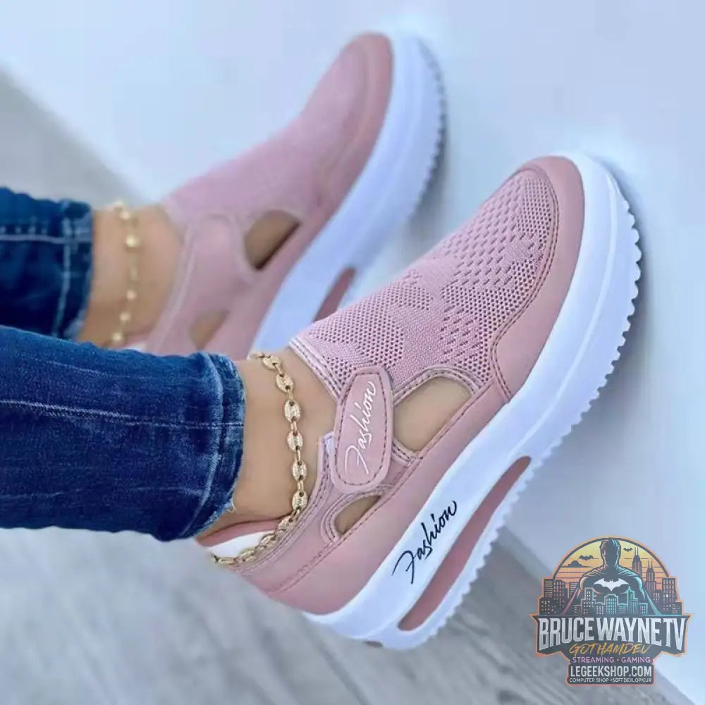 Baskets Femme Mesh Respirantes Casual Compensées Confort - Pink / 37size - Baskets Femme