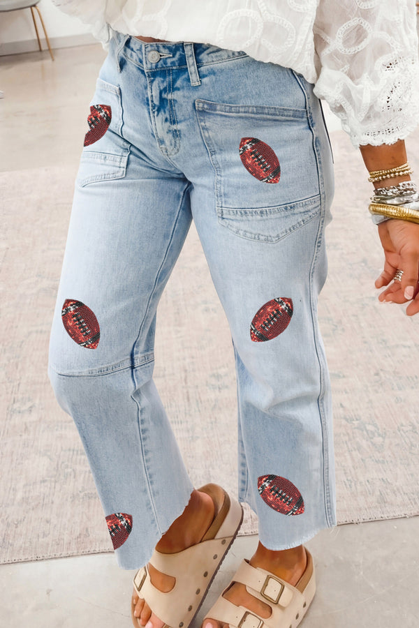 Jean femme paillettes, casual — bleu ciel