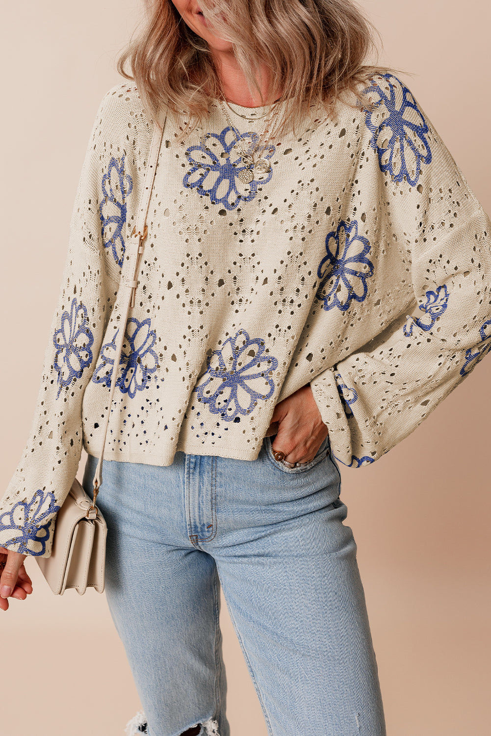 Pull femme épaules tombantes — beige