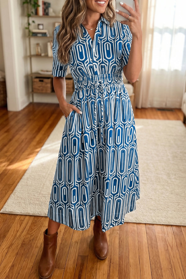 Robe femme à cordon, manches courtes — bleu-P520