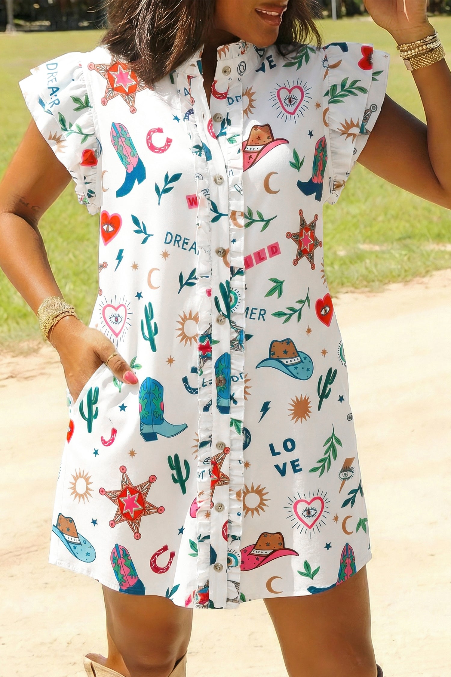Robe courte femme boutonnée — blanc