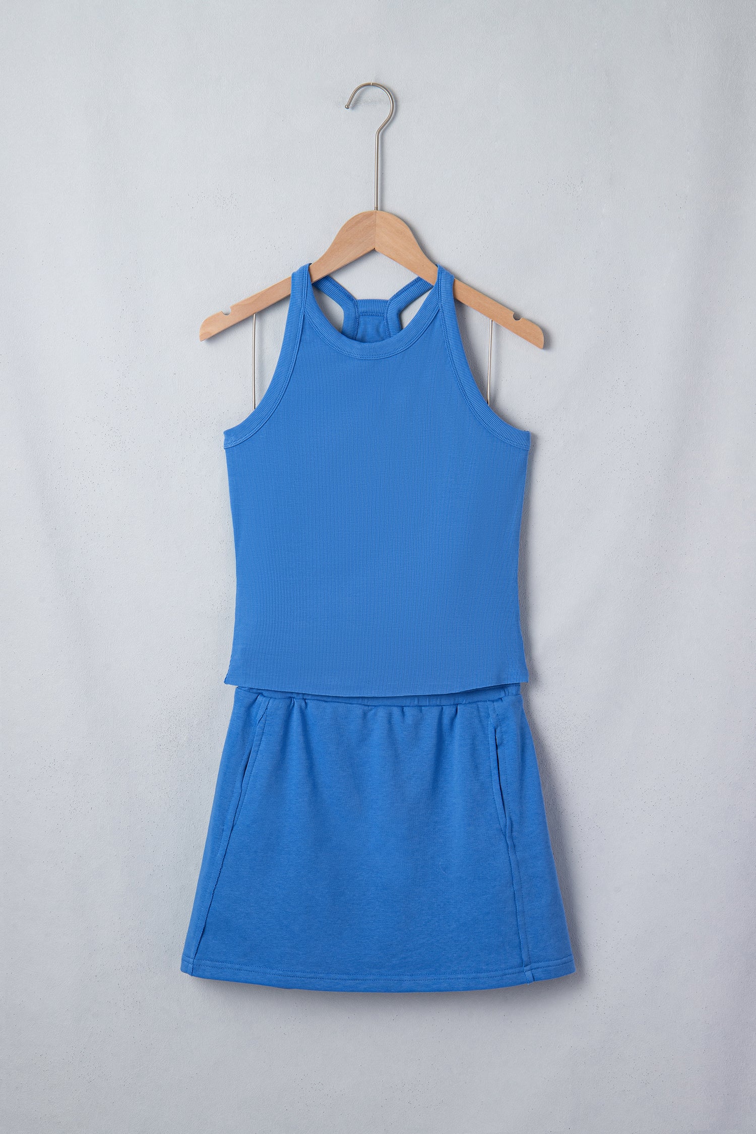Sky Blue Slim Tank Top Elastic Waist Mini Skort 2pcs Outfit