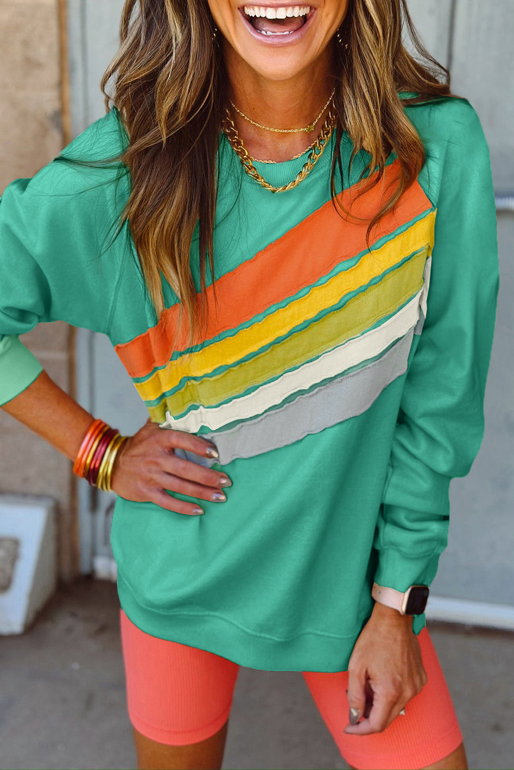 Sweat femme rayé, colorblock — vert
