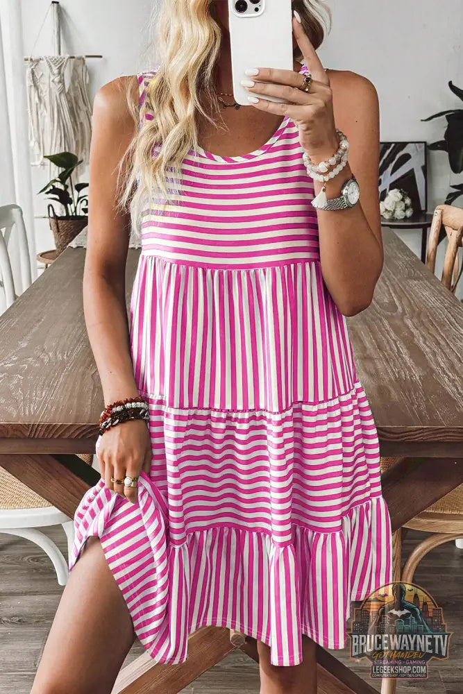 Black Stripe U Neck Sans manches en ligne Mini robe - Dresses/Mini Dresses