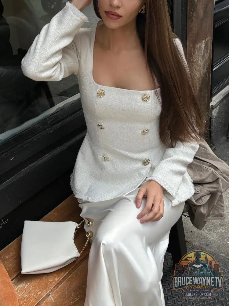 Blazer Femme Col Carré Taille Marquée Manches Longues - Blazer Femme