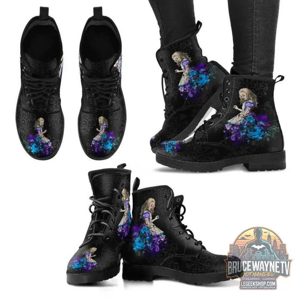 Bottes Combat Gothiques Cuir Vegan Imprimé Punk Martin - Bottes Femme