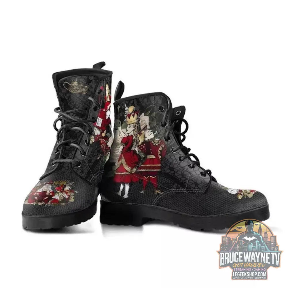 Bottes Combat Gothiques Cuir Vegan Imprimé Punk Martin - Bottes Femme