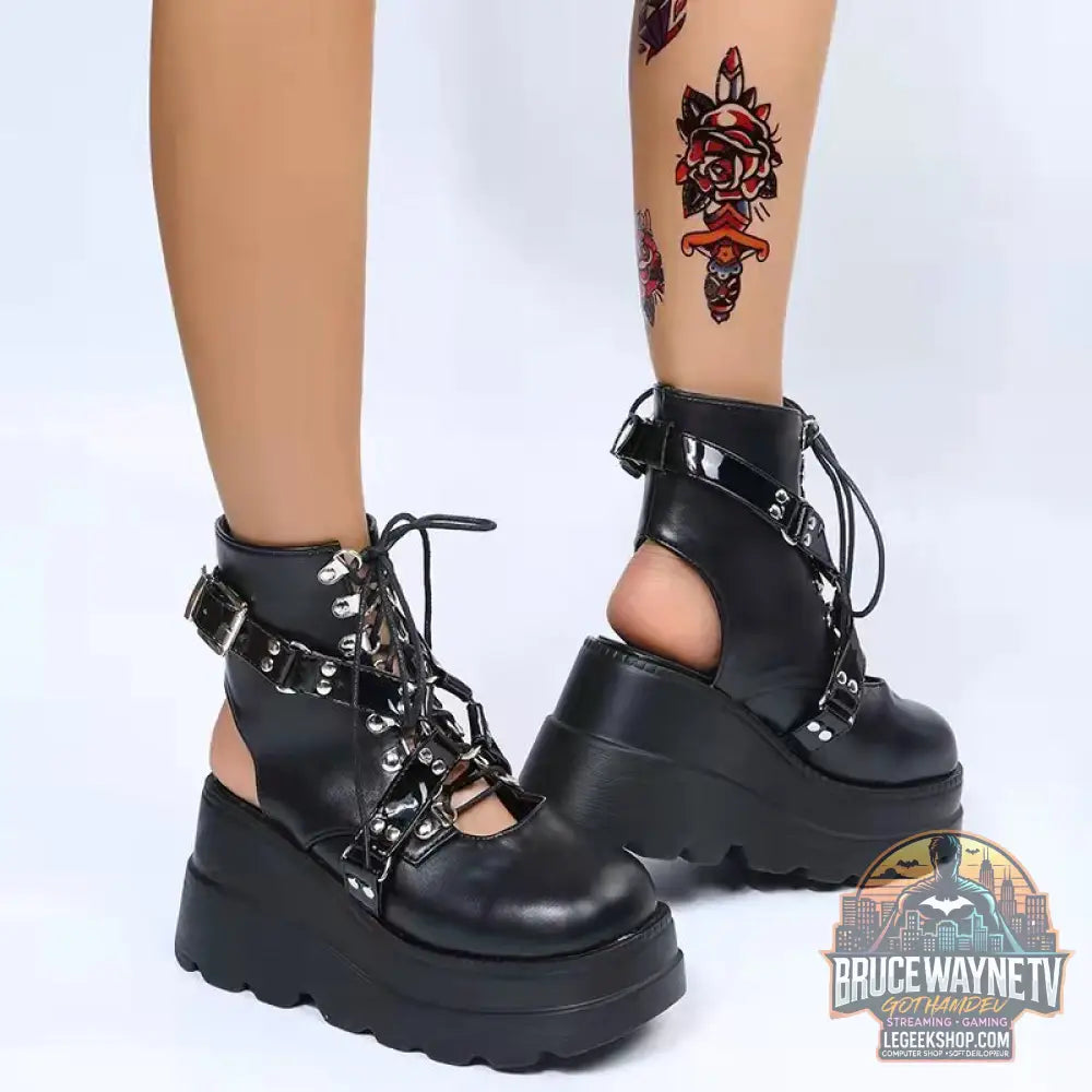 Bottes Gothiques Street Punk Grande Taille Mate Plateforme - Bottes Femme