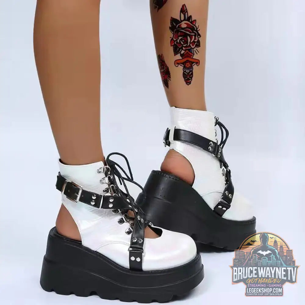 Bottes Gothiques Street Punk Grande Taille Mate Plateforme - White / 35size - Bottes Femme