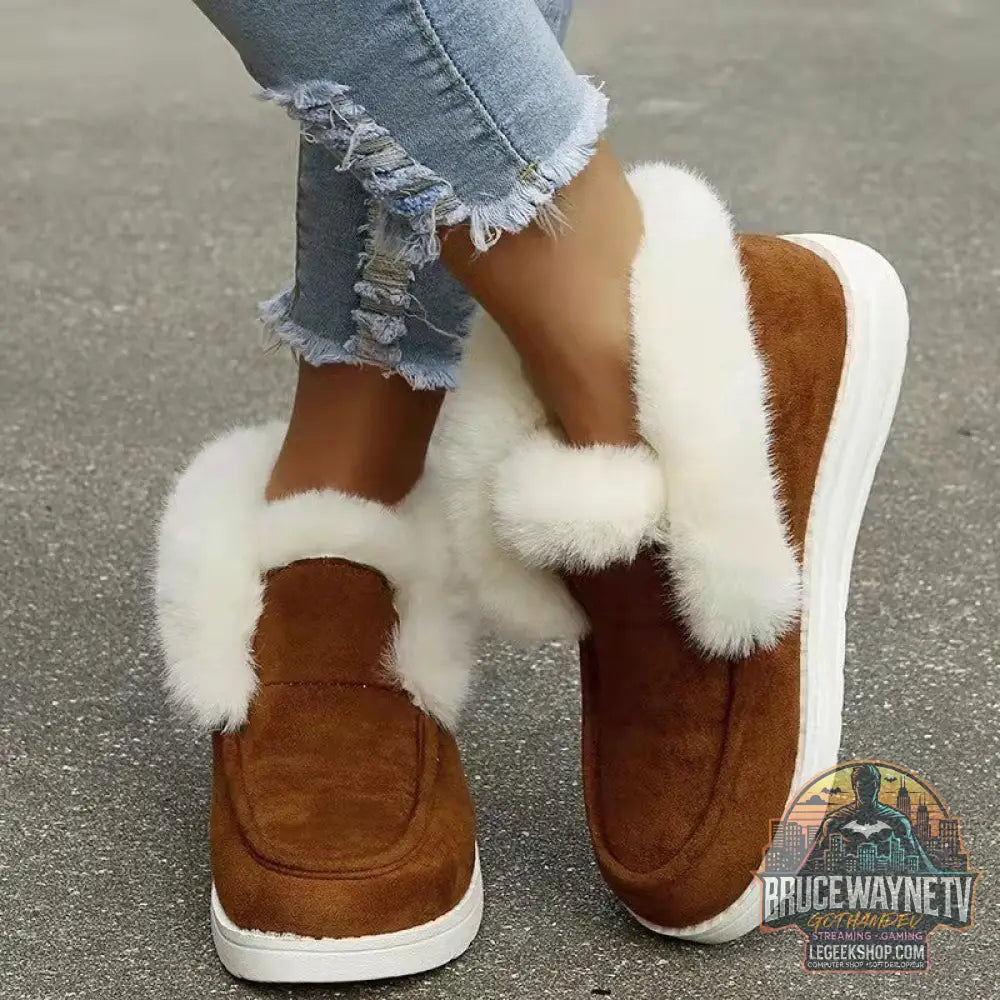 Bottes Neige Femme Courtes Fourrées Plates Grande Taille - Brown / Size35 - Bottes Neige Femme