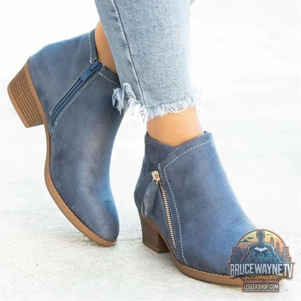 Bottines Chelsea Hiver Daim Bout Pointu Talon Épais Unisexe - Blue / Size35 - Bottines Chelsea