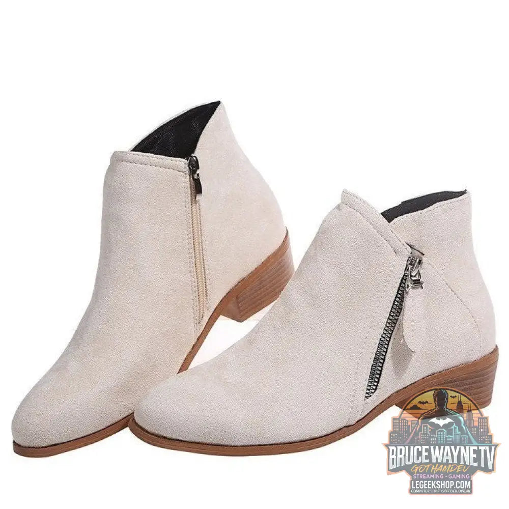 Bottines Chelsea Hiver Daim Bout Pointu Talon Épais Unisexe - Off white / Size35 - Bottines Chelsea