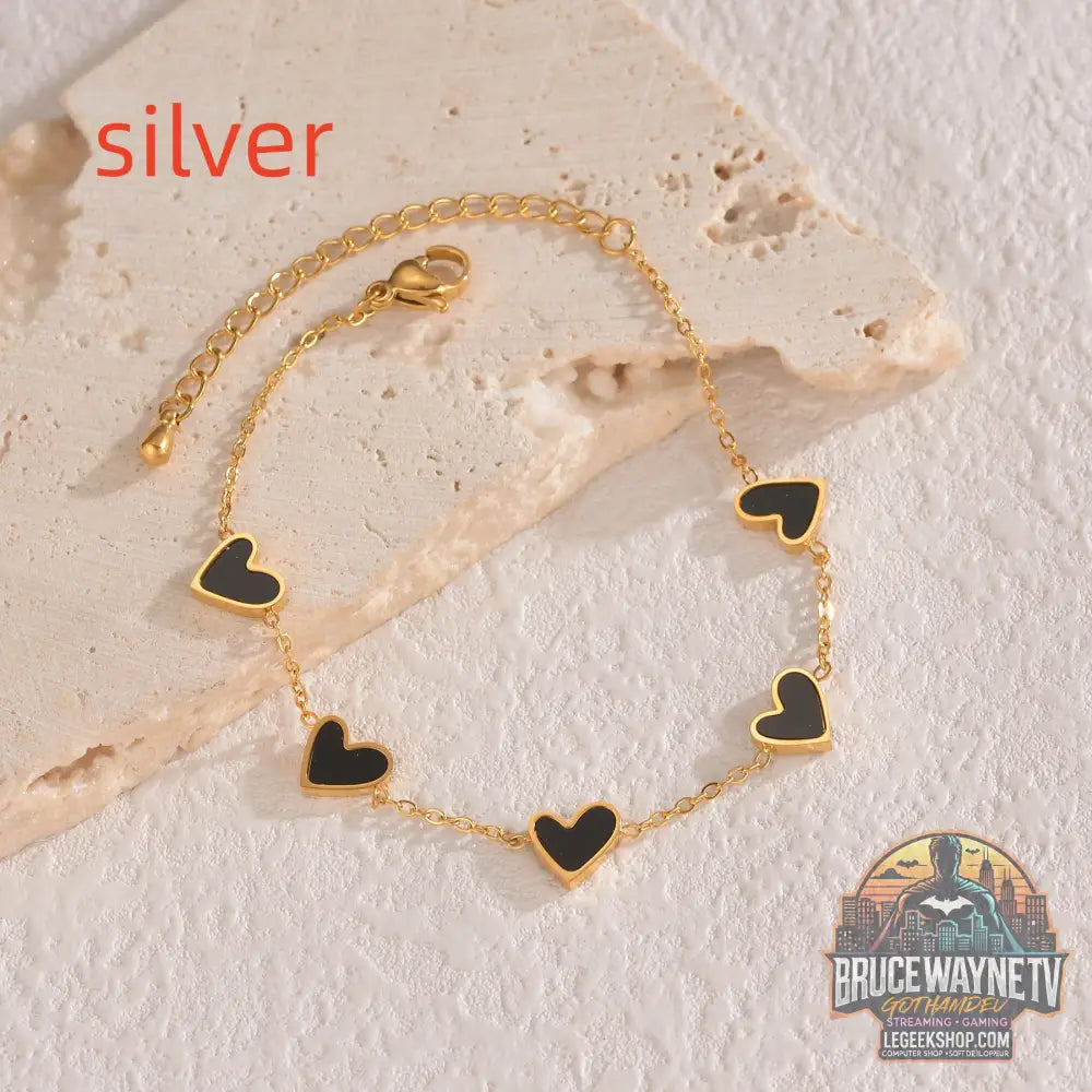 Bracelet Acier Inoxydable Cœur Amour Saint-Valentin Cadeau Bijou - Silver BLACK - Bracelet