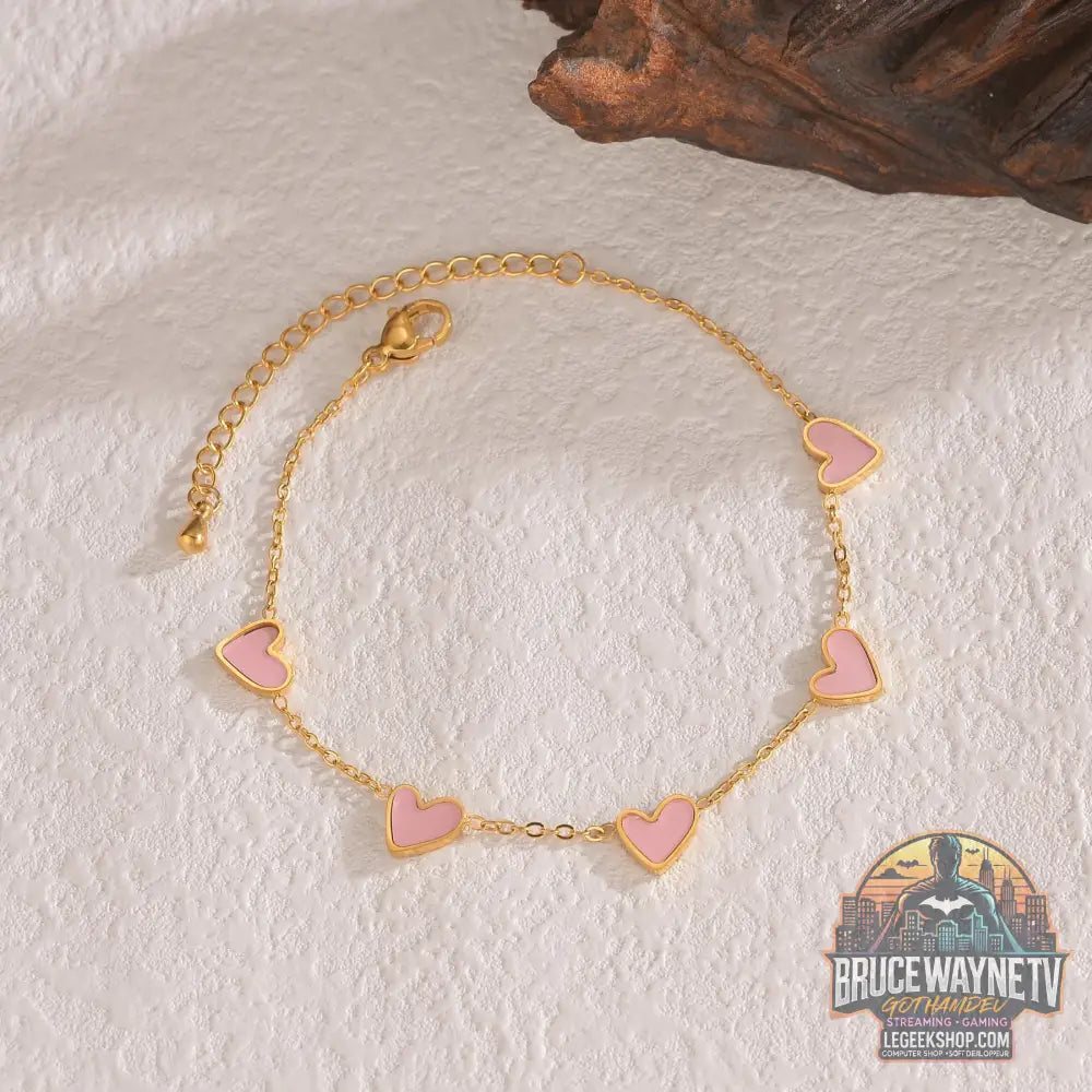 Bracelet Acier Inoxydable Cœur Amour Saint-Valentin Cadeau Bijou - Golden Pink - Bracelet