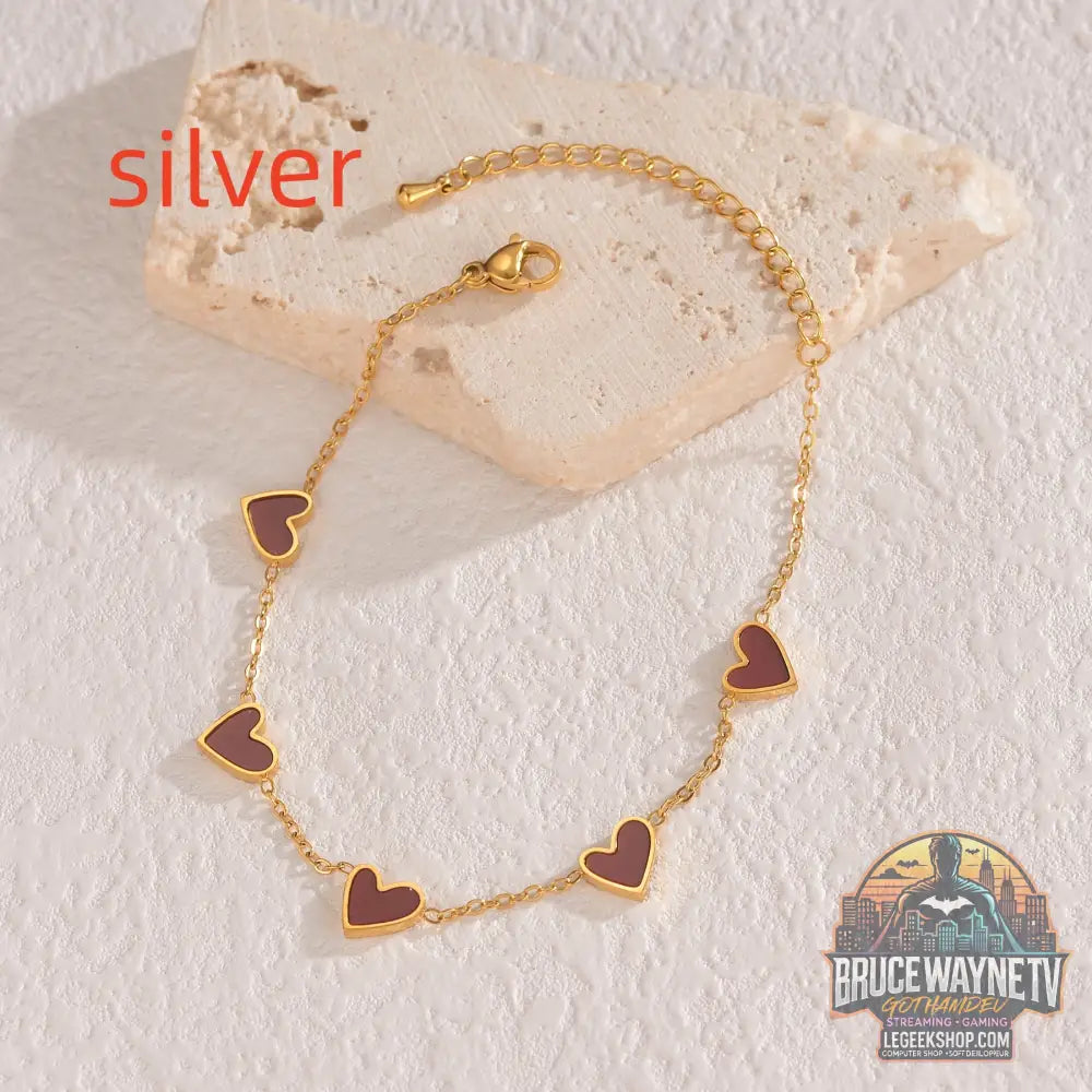Bracelet Acier Inoxydable Cœur Amour Saint-Valentin Cadeau Bijou - Silver RED - Bracelet