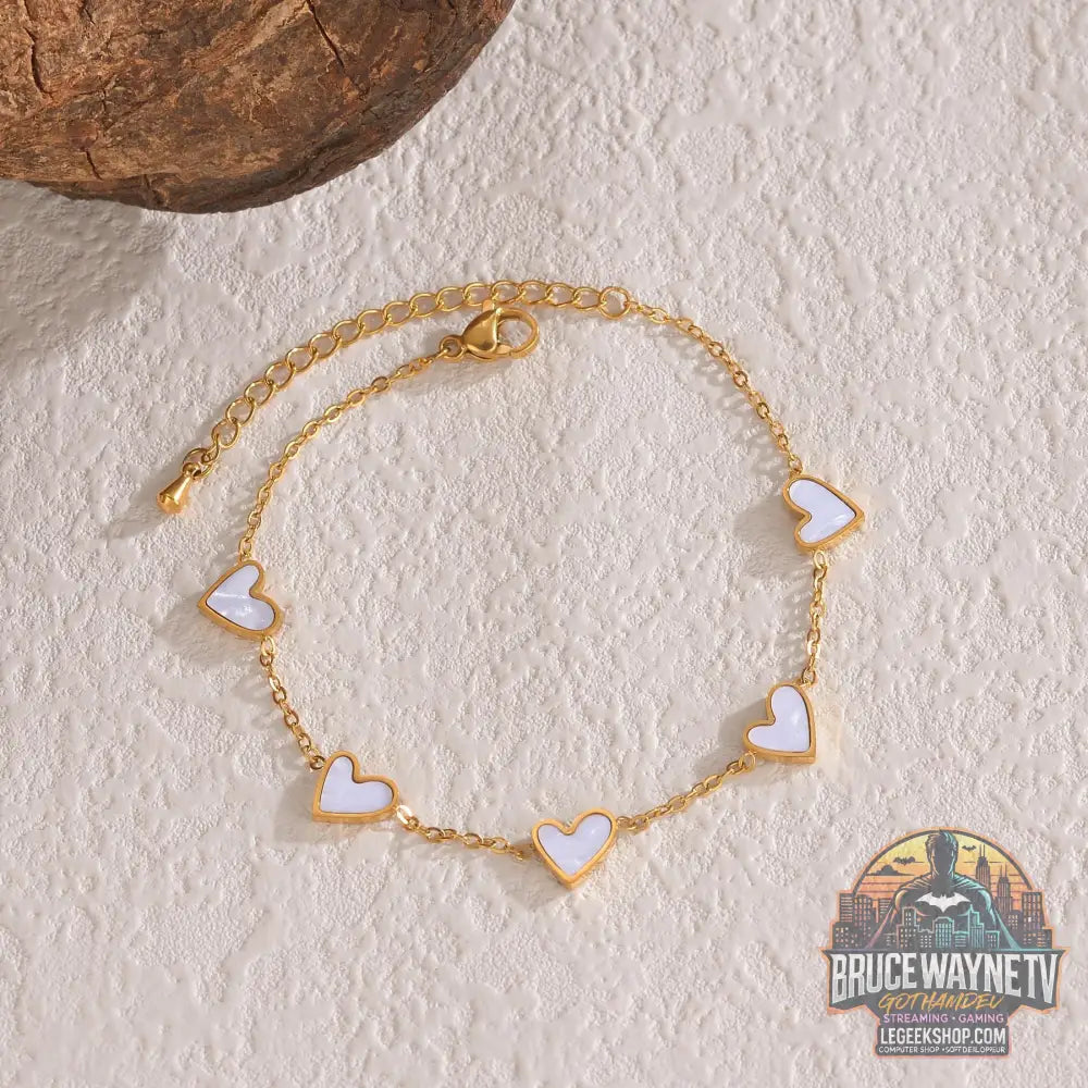 Bracelet Acier Inoxydable Cœur Amour Saint-Valentin Cadeau Bijou - Gold White - Bracelet